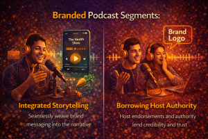 Branded podcast segments featuring integrated storytelling and host authority to build brand trust