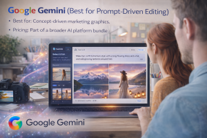 Google Gemini AI interface showing prompt-driven image editing on a laptop screen