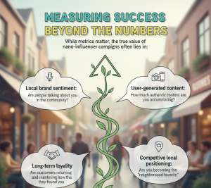 Illustration showing brand growth metrics like local sentiment, user-generated content, loyalty, and community positioning