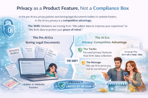 Illustration showing privacy-first digital design and users feeling secure with protected data