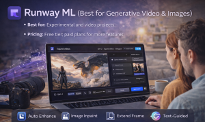 Creator using Runway ML AI software to generate cinematic visuals and extend video frames