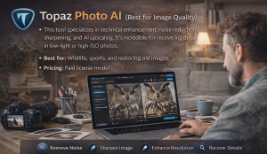 Photographer using Topaz Photo AI to enhance image quality and recover details