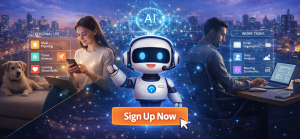 AI assistant inviting users to sign up for alpha access to an autonomous agent for work and personal tasks