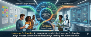 human ai co creation workflow showing traditional design thinking and AI collaboration integration