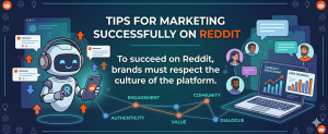 reddit marketing tips showing engagement authenticity value community and dialogue strategy infographic