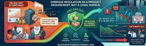 Infographic explaining how AI compliance builds user trust and reduces legal and brand risks.