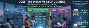 Infographic explaining the future role of software engineers focusing on architecture, orchestration, and strategic oversight.