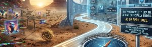 Futuristic digital illustration showing the shift from unregulated AI to strict global AI governance and compliance.