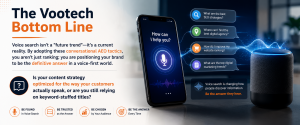 Voice search optimization and AEO strategy infographic showing smart speakers, conversational search, and answer engine optimization concepts.