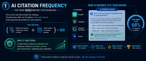AEO infographic explaining AI Citation Frequency and how often AI engines cite a brand in generated answers.