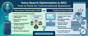 Comparison infographic showing differences between answer engine optimization and traditional search engine optimization.