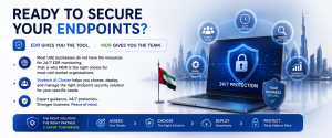 EDR and MDR endpoint security comparison showing 24/7 monitoring, threat detection, expert response, and business protection for UAE organizations