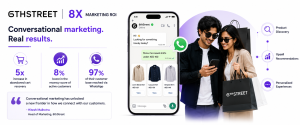 Infographic illustrating how 6thStreet increased marketing ROI using WhatsApp conversational commerce and AI-powered personalization.