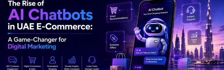 Creative illustration showing AI-powered shopping assistants driving the future of digital commerce in the UAE.
