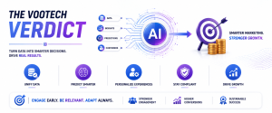 AI-driven marketing framework showing data integration, predictive analytics, personalization, compliance, and business growth.