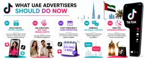 Infographic outlining five practical TikTok marketing strategies for UAE businesses.