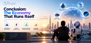 Agentic economy concept showing autonomous AI agents connecting consumers, businesses, supply chains and markets.